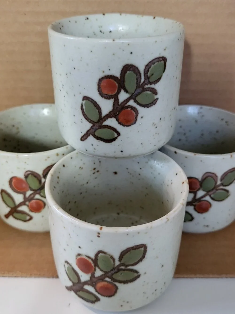 4 Mid Century Otagiri Japan Bittersweet Berry Sake Tea Cups Speckled Stoneware